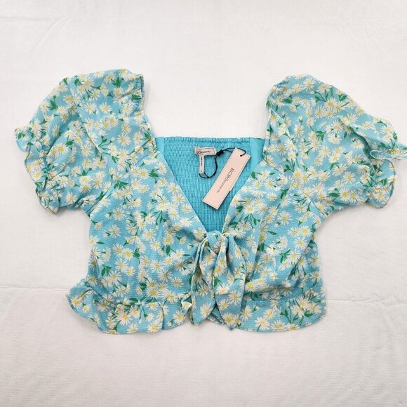 BCBGeneration Womens Size Medium Retro Daisy Garden Knot Front Crop Top - Picture 1 of 6